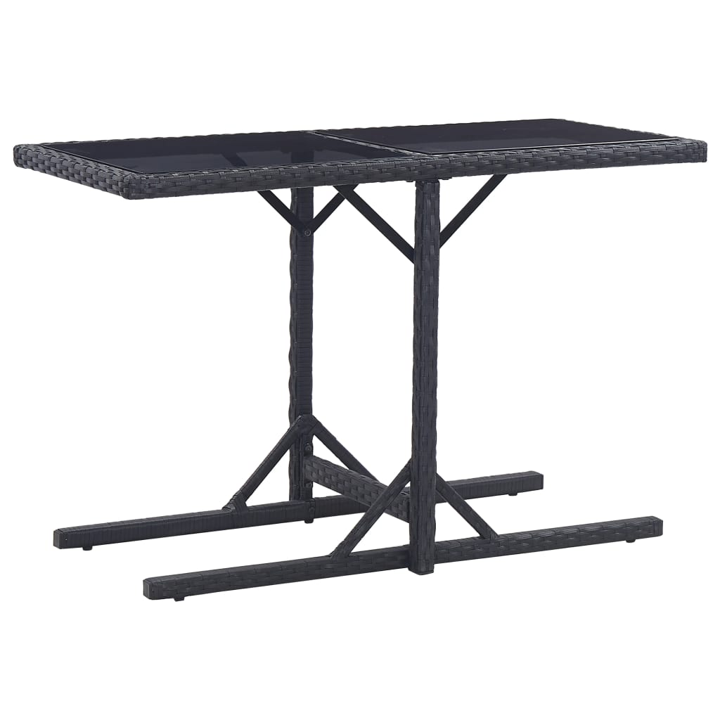 vidaXL Masă de grădină, negru, 110 x 53 x 72 cm, sticlă și poliratan vidaXL Masă de grădină, negru, 110 x 53 x 72 cm, sticlă și poliratan