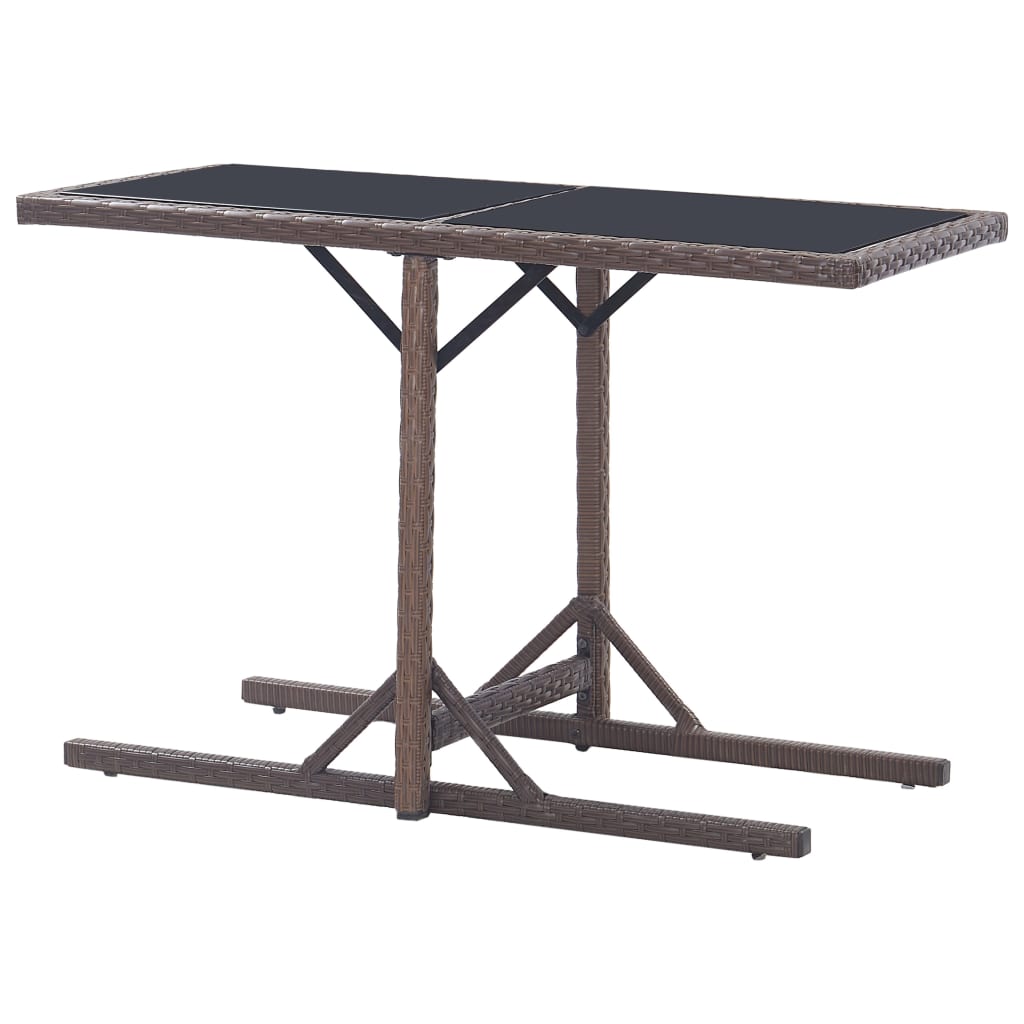 vidaXL Masă de grădină, maro, 110 x 53 x 72 cm, sticlă și poliratan