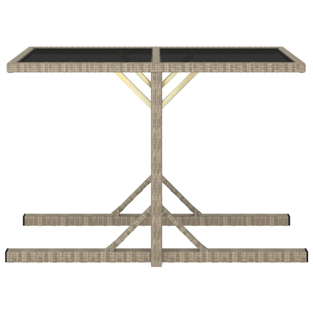 vidaXL Masă de grădină, bej, 110 x 53 x 72 cm, sticlă și poliratan vidaXL Masă de grădină, bej, 110 x 53 x 72 cm, sticlă și poliratan