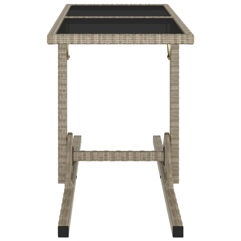 vidaXL Masă de grădină, bej, 110 x 53 x 72 cm, sticlă și poliratan vidaXL Masă de grădină, bej, 110 x 53 x 72 cm, sticlă și poliratan