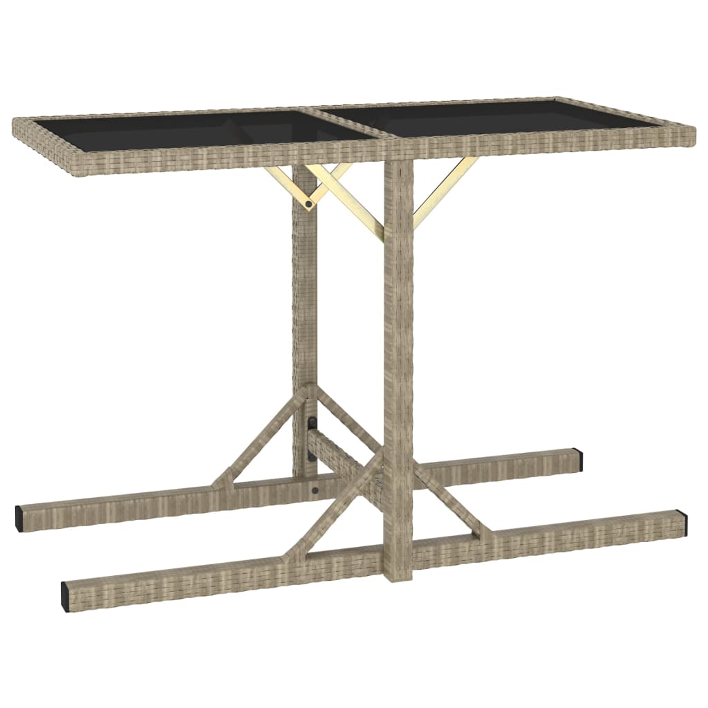 vidaXL Masă de grădină, bej, 110 x 53 x 72 cm, sticlă și poliratan vidaXL Masă de grădină, bej, 110 x 53 x 72 cm, sticlă și poliratan