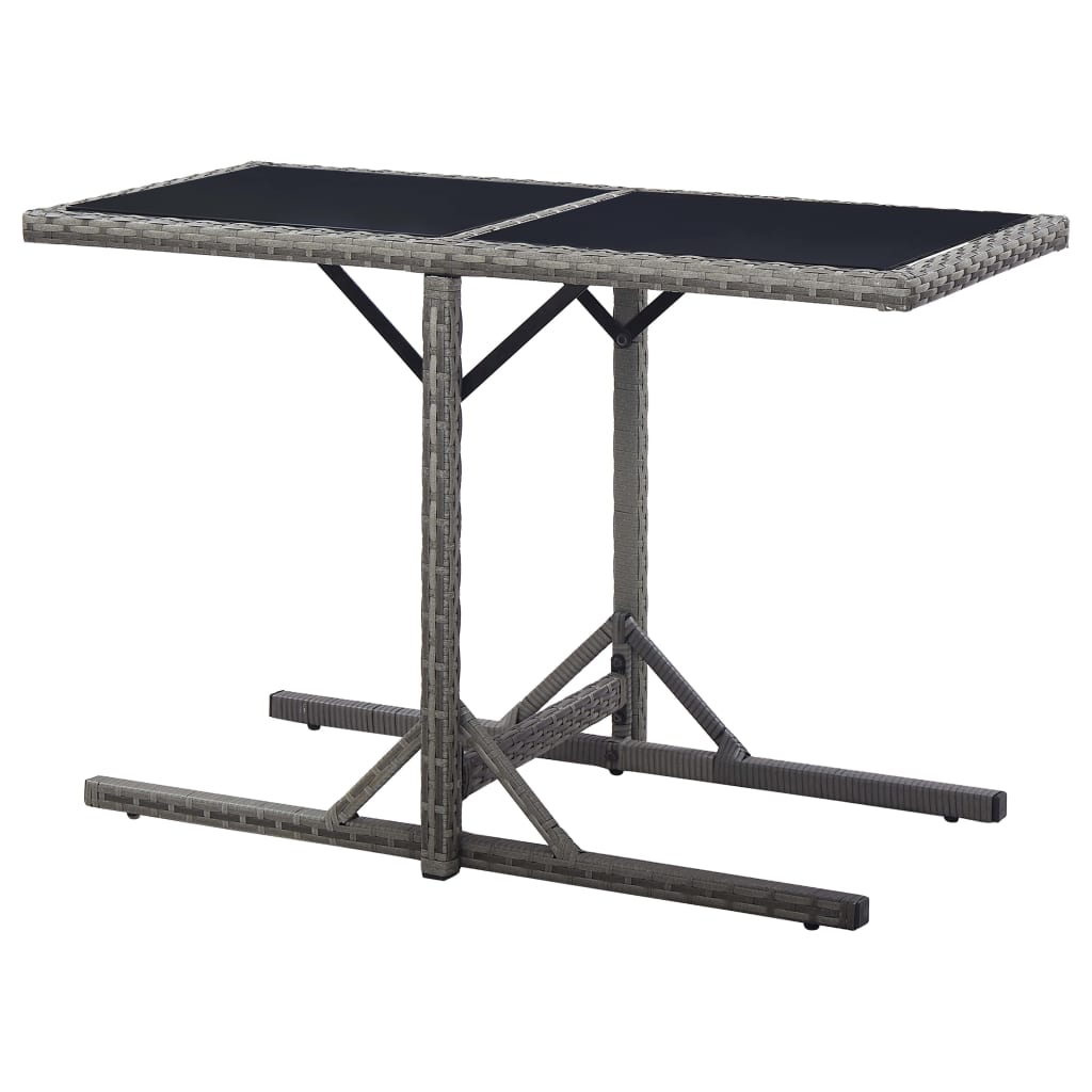vidaXL Masă de grădină, antracit, 110 x 53 x 72 cm, sticlă și poliratan
