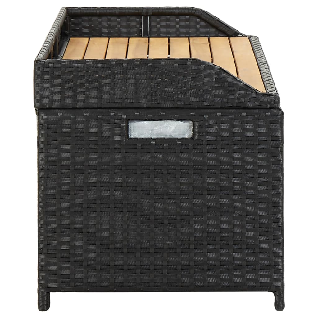 vidaXL Bancă de depozitare pentru grădină, negru, 120 cm, poliratan