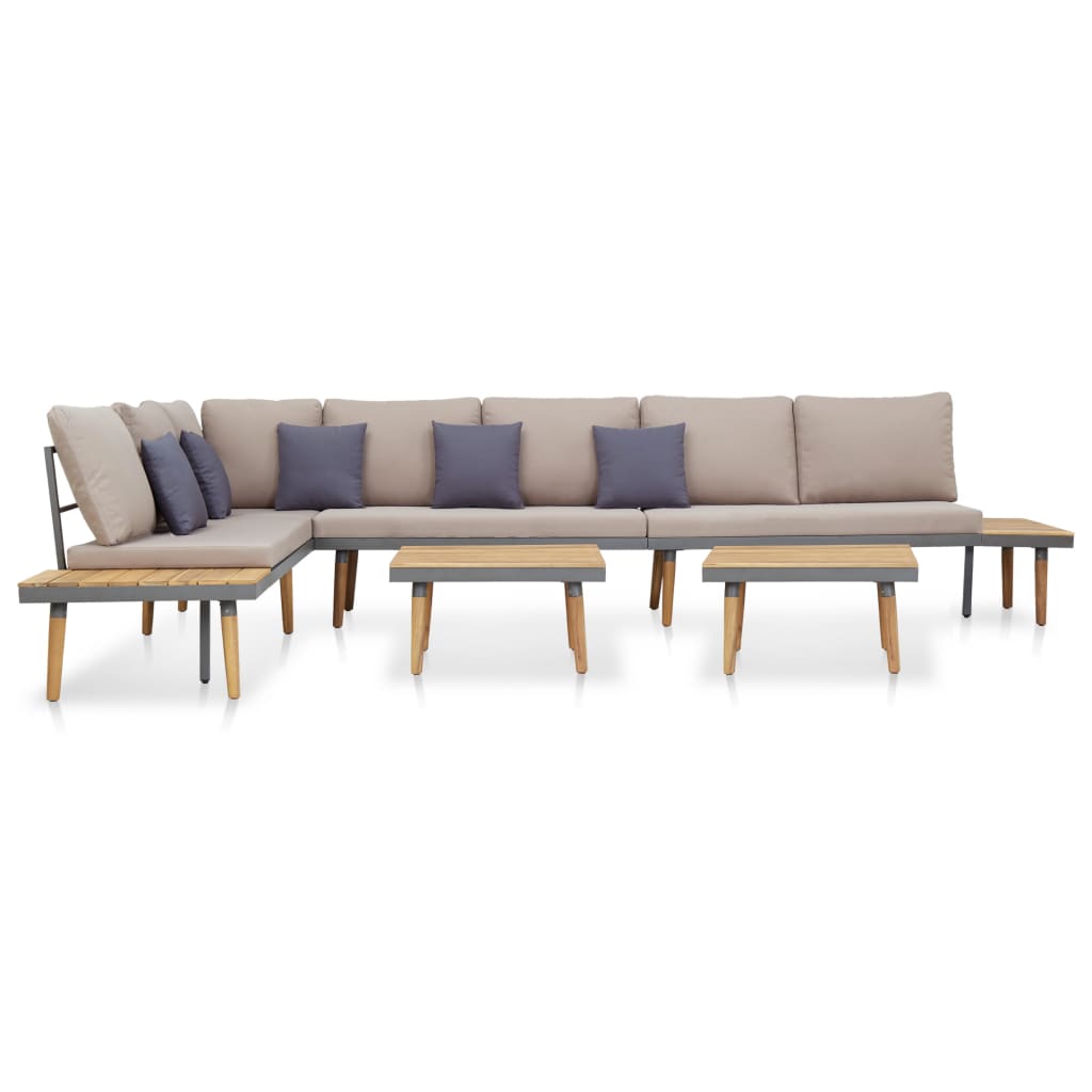 vidaXL Set mobilier grădină 7 locuri, perne, maro, lemn masiv acacia