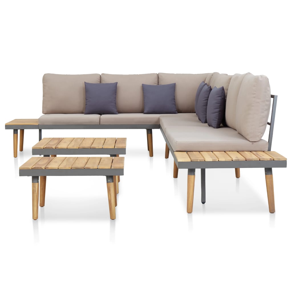 vidaXL Set mobilier grădină 7 locuri, perne, maro, lemn masiv acacia