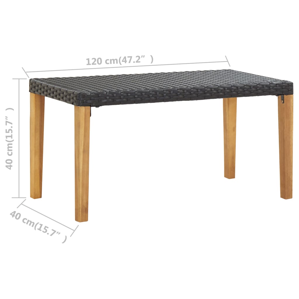 vidaXL Bancă de grădină, negru, 120 cm, poliratan și lemn de acacia vidaXL Bancă de grădină, negru, 120 cm, poliratan și lemn de acacia