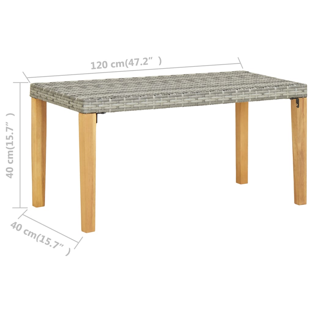vidaXL Bancă de grădină, gri, 120 cm, poliratan și lemn de acacia