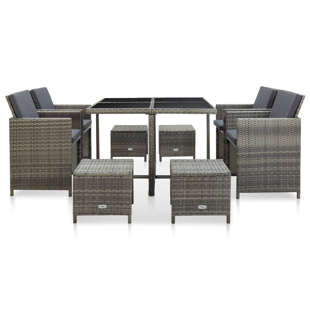 vidaXL Set mobilier de grădină cu perne, 9 piese, gri, poliratan vidaXL Set mobilier de grădină cu perne, 9 piese, gri, poliratan