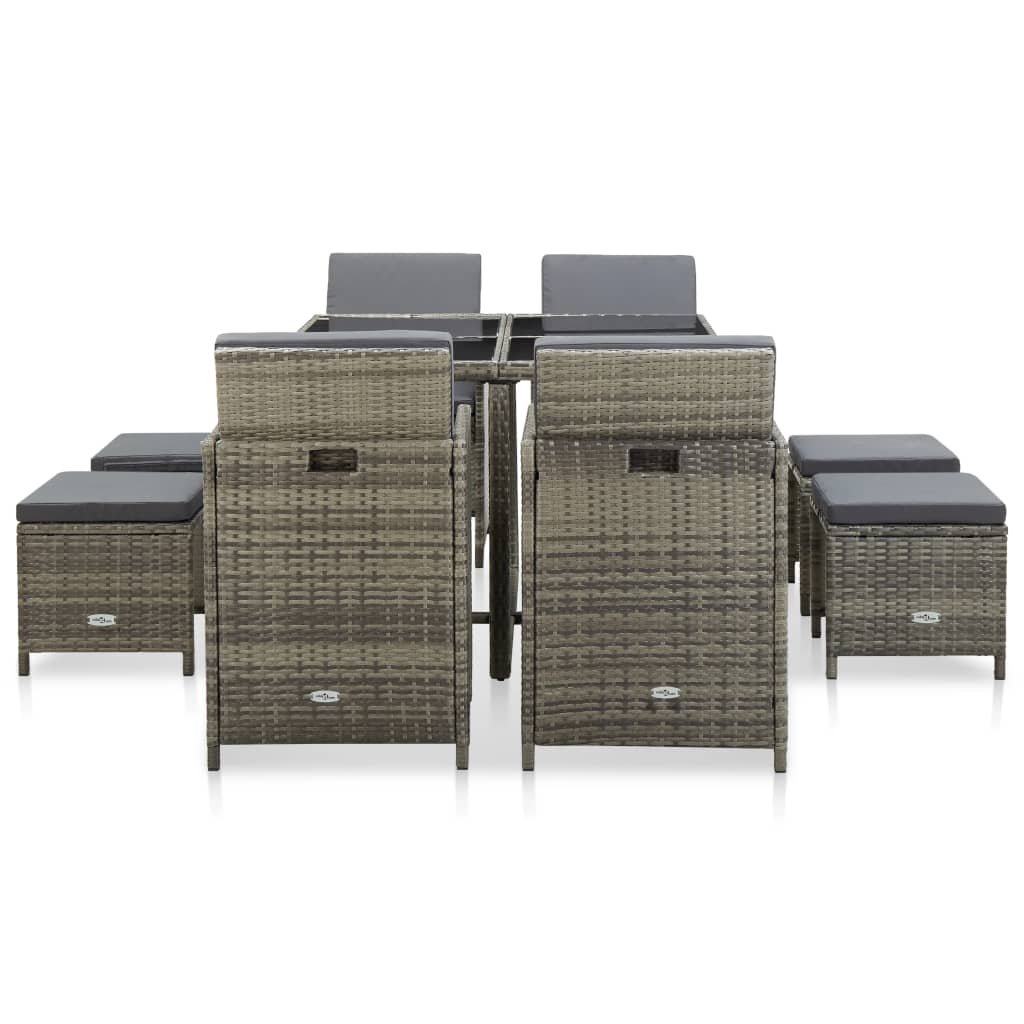 vidaXL Set mobilier de grădină cu perne, 9 piese, gri, poliratan vidaXL Set mobilier de grădină cu perne, 9 piese, gri, poliratan