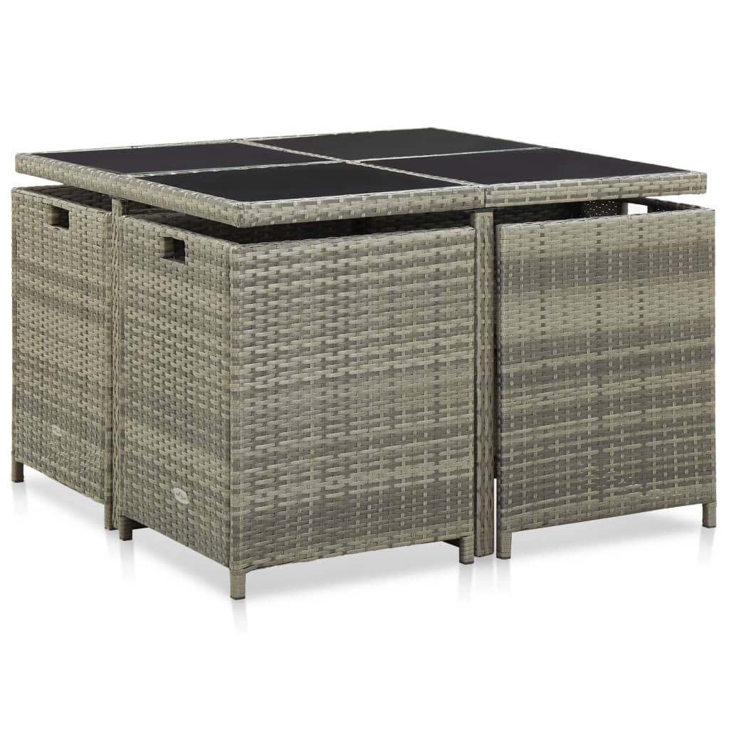 vidaXL Set mobilier de grădină cu perne, 9 piese, gri, poliratan vidaXL Set mobilier de grădină cu perne, 9 piese, gri, poliratan