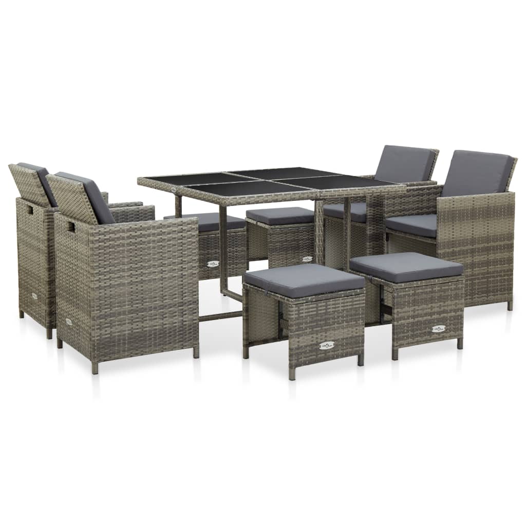 vidaXL Set mobilier de grădină cu perne, 9 piese, gri, poliratan vidaXL Set mobilier de grădină cu perne, 9 piese, gri, poliratan