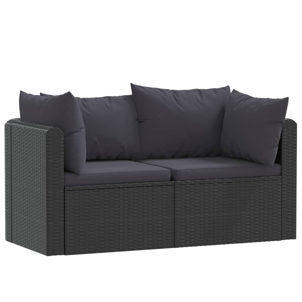 vidaXL Set mobilier de grădină cu perne, 2 piese, negru, poliratan vidaXL Set mobilier de grădină cu perne, 2 piese, negru, poliratan