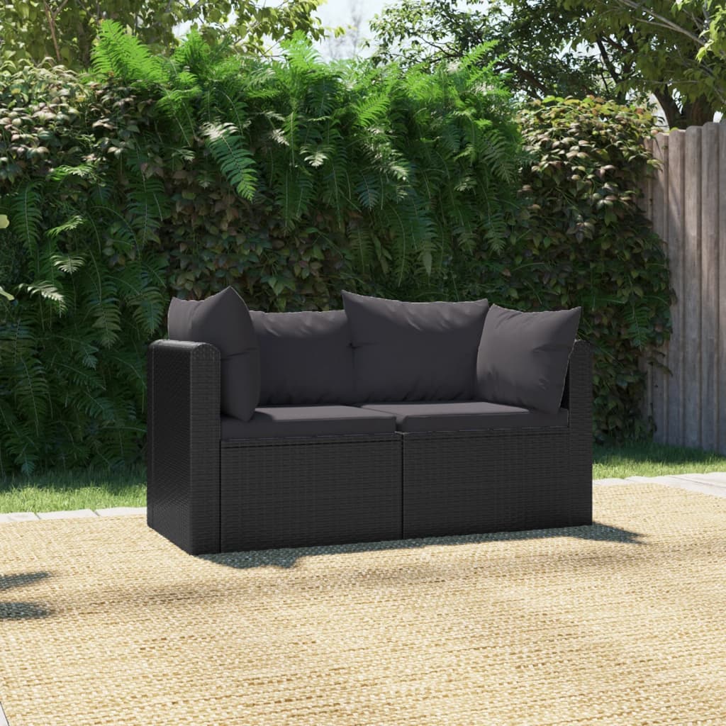 vidaXL Set mobilier de grădină cu perne, 2 piese, negru, poliratan vidaXL Set mobilier de grădină cu perne, 2 piese, negru, poliratan