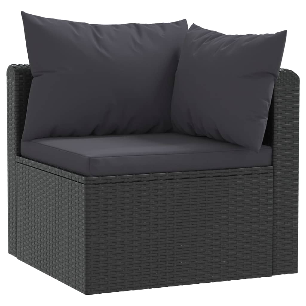 vidaXL Set mobilier de grădină cu perne, 3 piese, negru, poliratan vidaXL Set mobilier de grădină cu perne, 3 piese, negru, poliratan