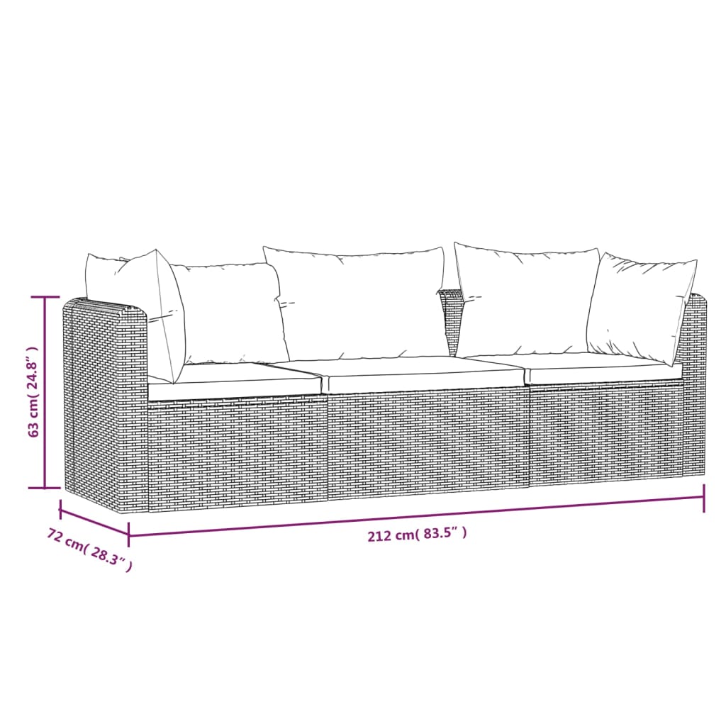 vidaXL Set mobilier de grădină cu perne, 3 piese, negru, poliratan vidaXL Set mobilier de grădină cu perne, 3 piese, negru, poliratan