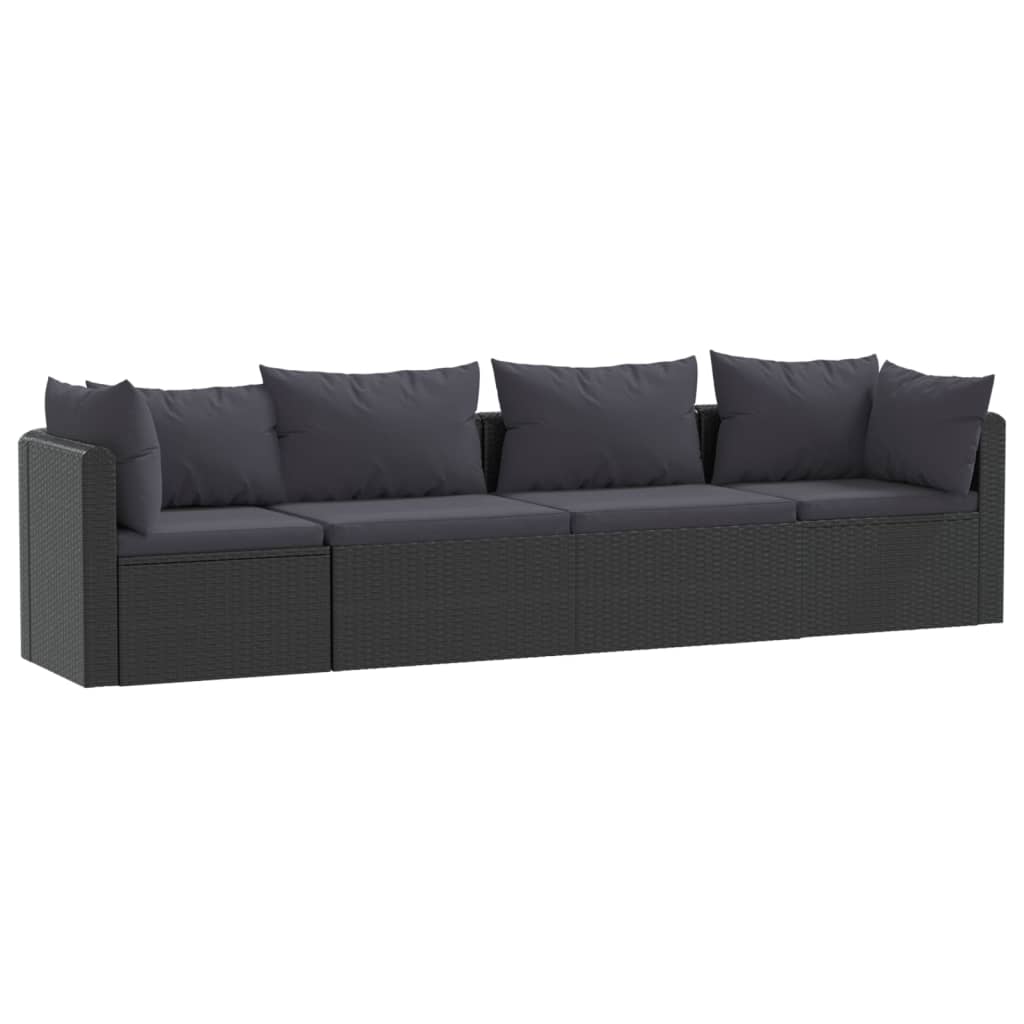vidaXL Set mobilier de grădină cu perne, 4 piese, negru, poliratan vidaXL Set mobilier de grădină cu perne, 4 piese, negru, poliratan
