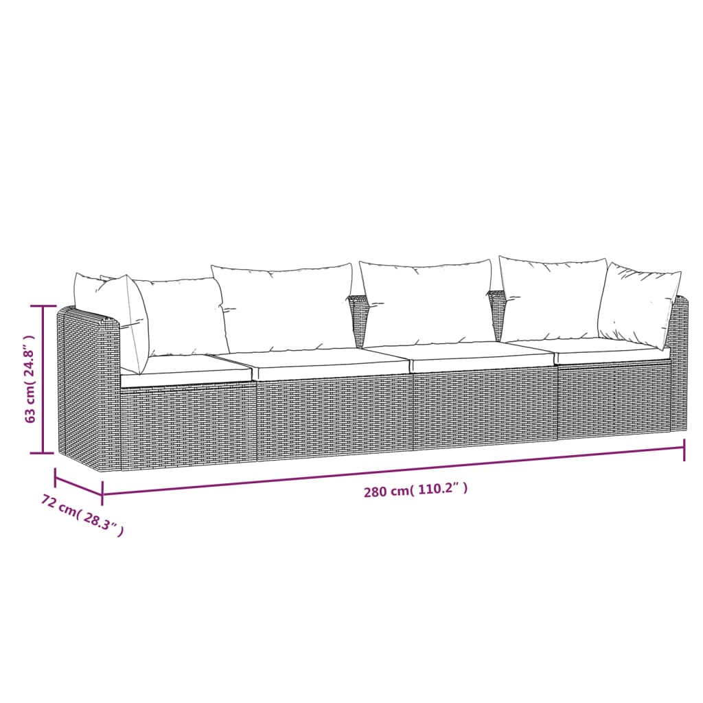 vidaXL Set mobilier de grădină cu perne, 4 piese, negru, poliratan vidaXL Set mobilier de grădină cu perne, 4 piese, negru, poliratan