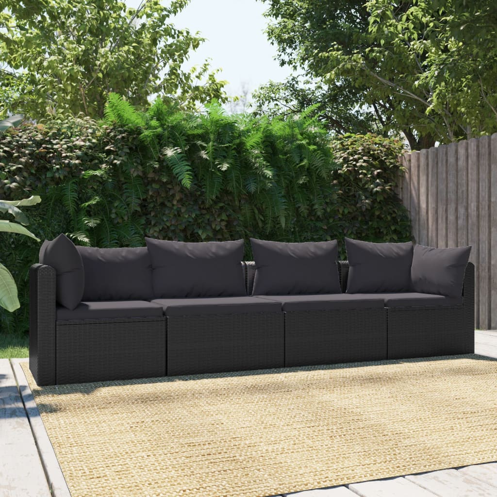 vidaXL Set mobilier de grădină cu perne, 4 piese, negru, poliratan vidaXL Set mobilier de grădină cu perne, 4 piese, negru, poliratan