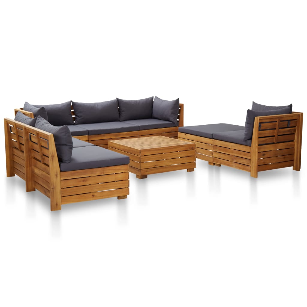 vidaXL Set mobilier grădină cu perne, 8 piese, gri închis, lemn acacia