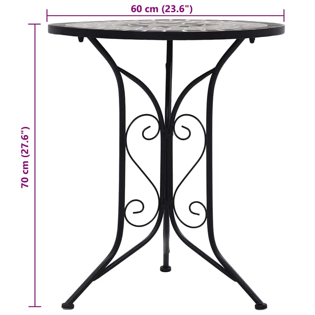 vidaXL Masă de bistro mozaic, gri, 60 cm, ceramică
