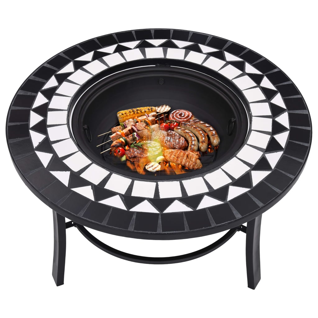 vidaXL Vatră de foc cu mozaic, negru și alb, 68 cm, ceramică vidaXL Vatră de foc cu mozaic, negru și alb, 68 cm, ceramică