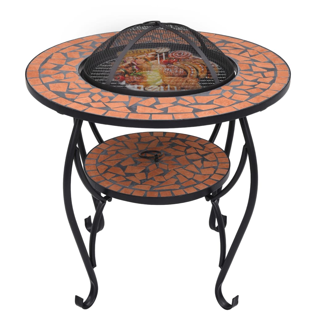 vidaXL Masă cu vatră de foc, mozaic, cărămiziu, 68 cm, ceramică vidaXL Masă cu vatră de foc, mozaic, cărămiziu, 68 cm, ceramică