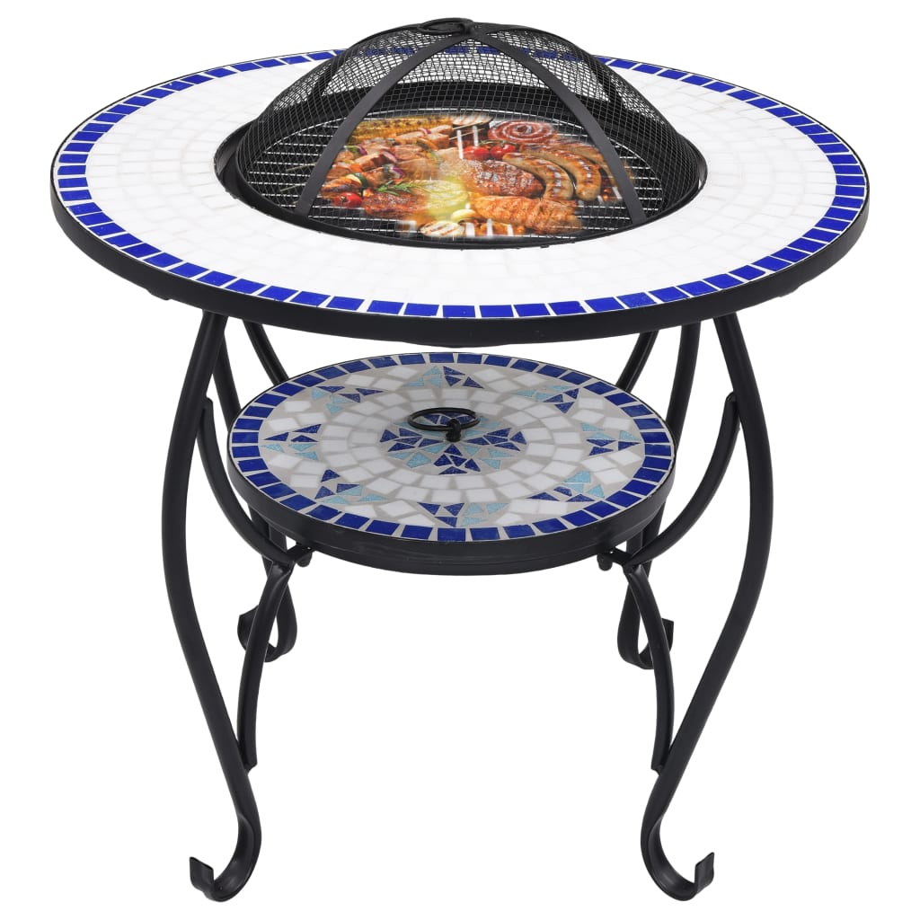 vidaXL Masă cu vatră de foc, mozaic albastru și alb, 68 cm, ceramică vidaXL Masă cu vatră de foc, mozaic albastru și alb, 68 cm, ceramică