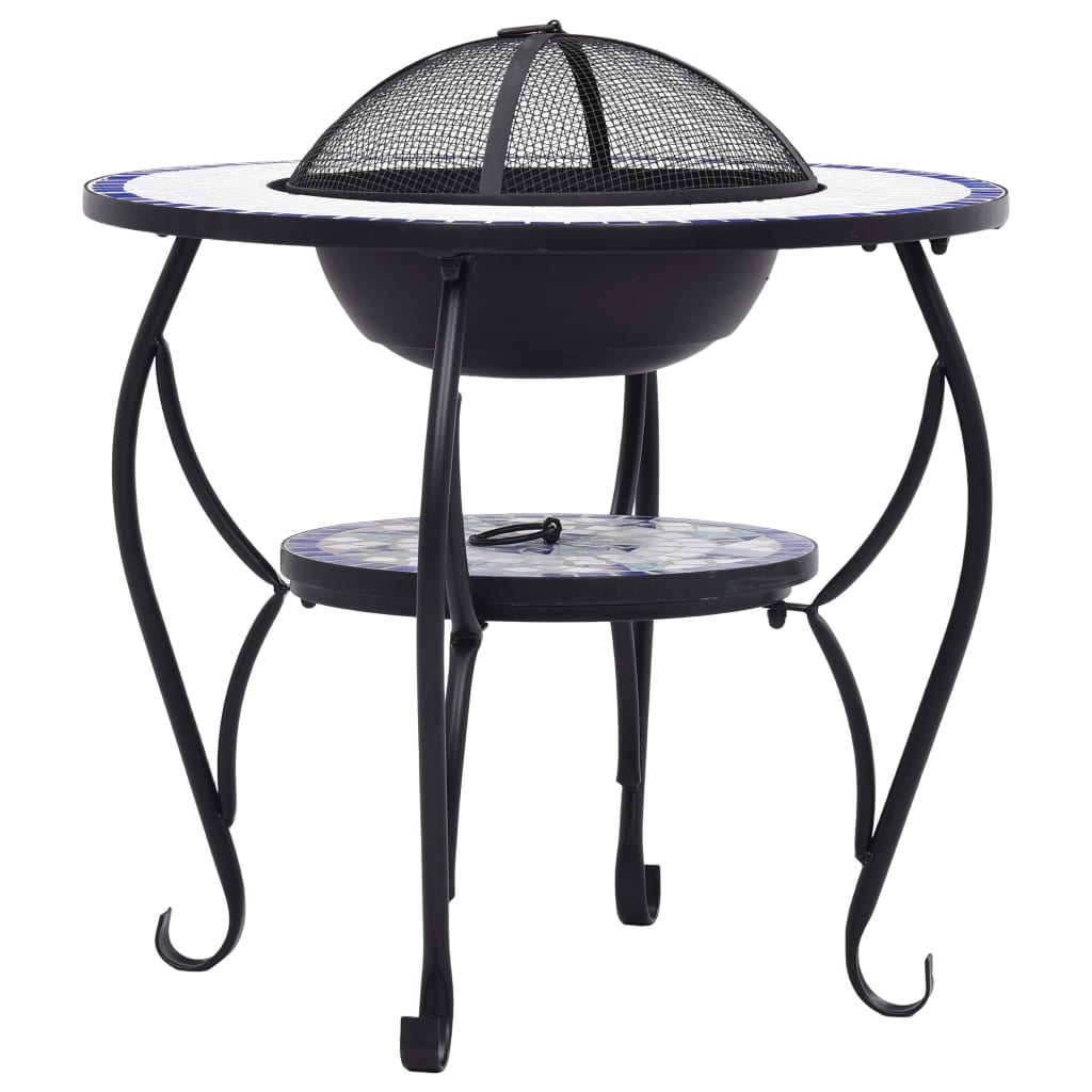 vidaXL Masă cu vatră de foc, mozaic albastru și alb, 68 cm, ceramică vidaXL Masă cu vatră de foc, mozaic albastru și alb, 68 cm, ceramică