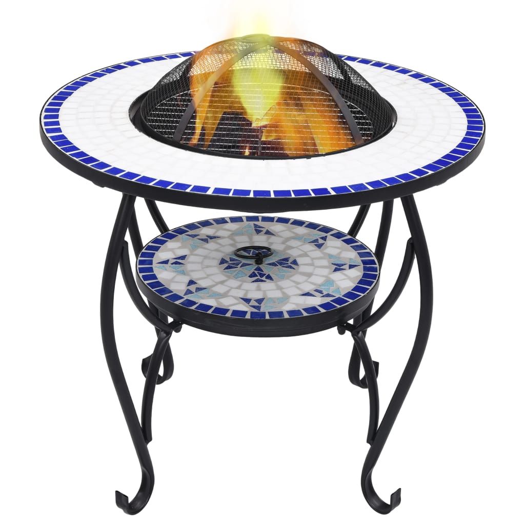 vidaXL Masă cu vatră de foc, mozaic albastru și alb, 68 cm, ceramică vidaXL Masă cu vatră de foc, mozaic albastru și alb, 68 cm, ceramică