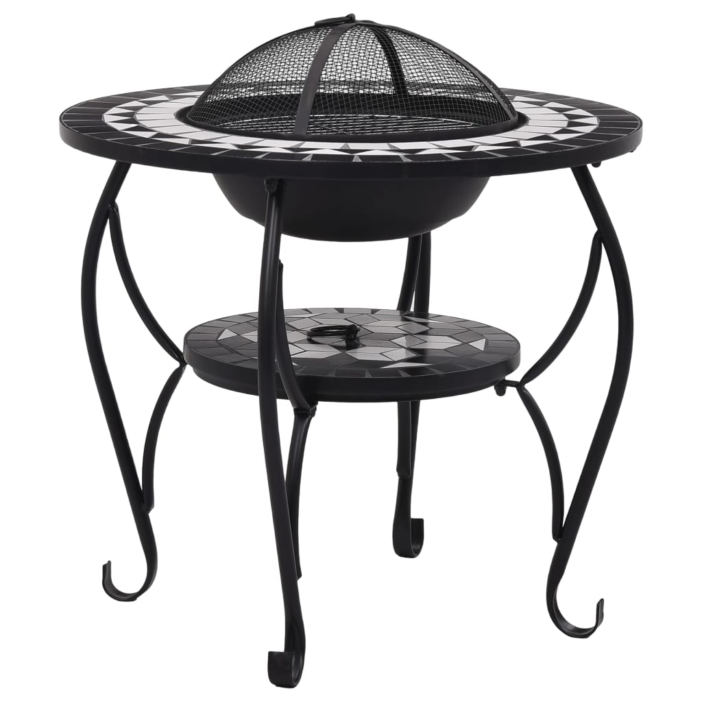 vidaXL Masă cu vatră de foc, mozaic negru și alb, 68 cm, ceramică vidaXL Masă cu vatră de foc, mozaic negru și alb, 68 cm, ceramică