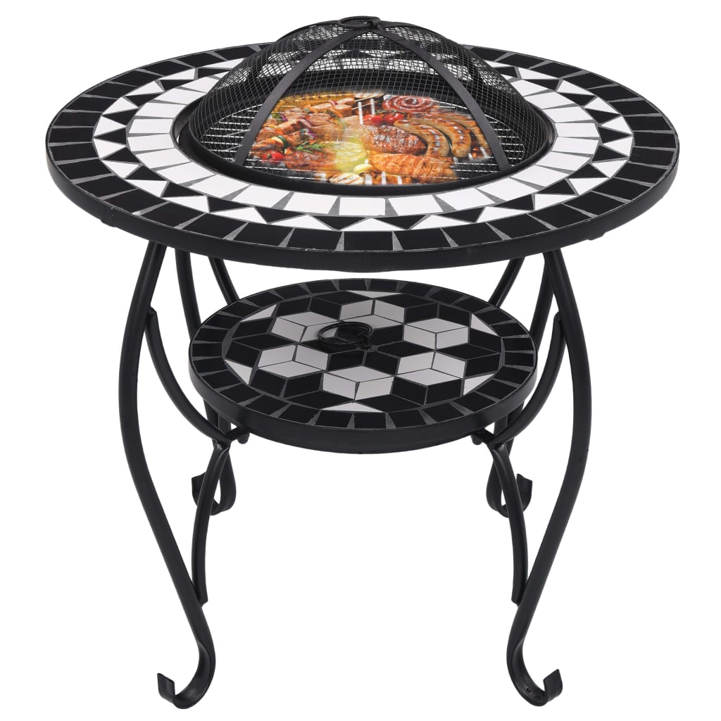 vidaXL Masă cu vatră de foc, mozaic negru și alb, 68 cm, ceramică vidaXL Masă cu vatră de foc, mozaic negru și alb, 68 cm, ceramică