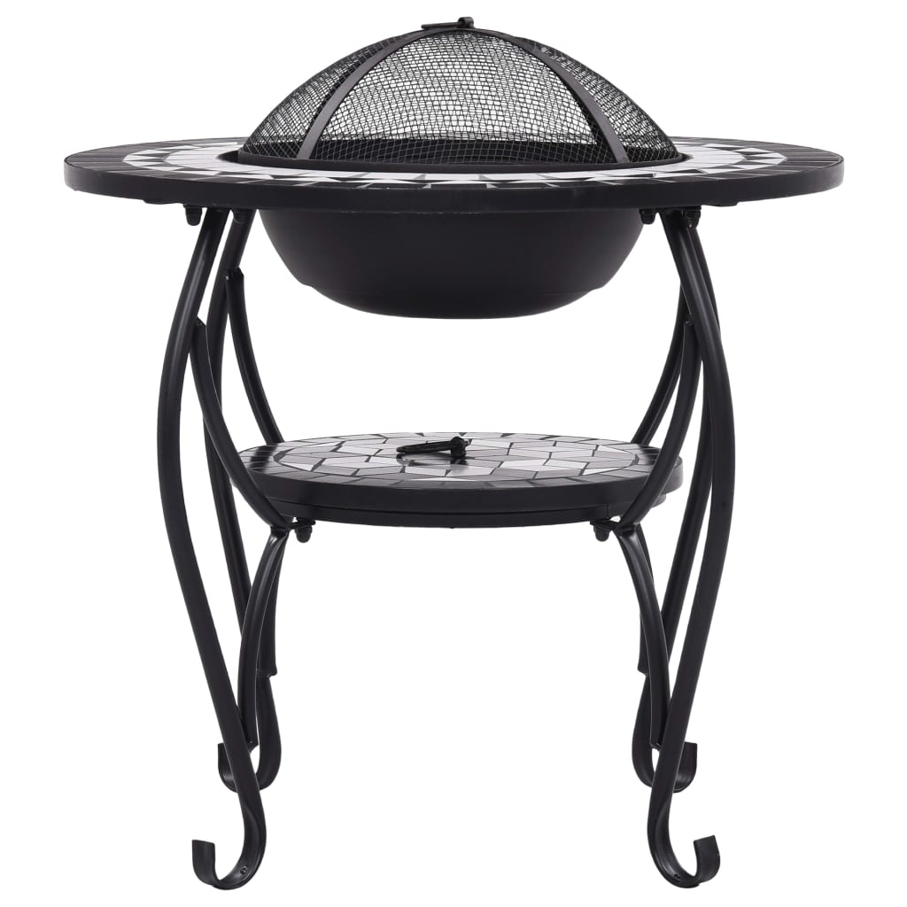 vidaXL Masă cu vatră de foc, mozaic negru și alb, 68 cm, ceramică vidaXL Masă cu vatră de foc, mozaic negru și alb, 68 cm, ceramică