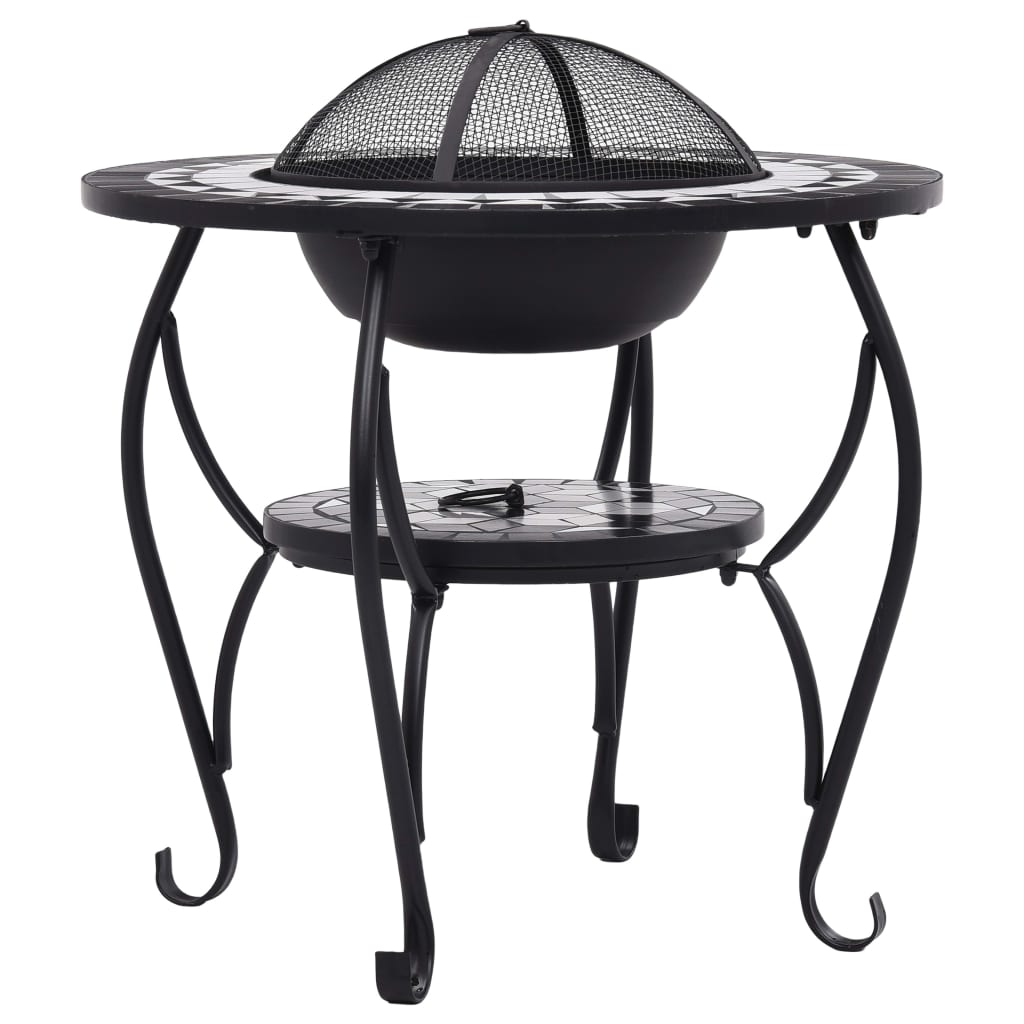 vidaXL Masă cu vatră de foc, mozaic negru și alb, 68 cm, ceramică vidaXL Masă cu vatră de foc, mozaic negru și alb, 68 cm, ceramică
