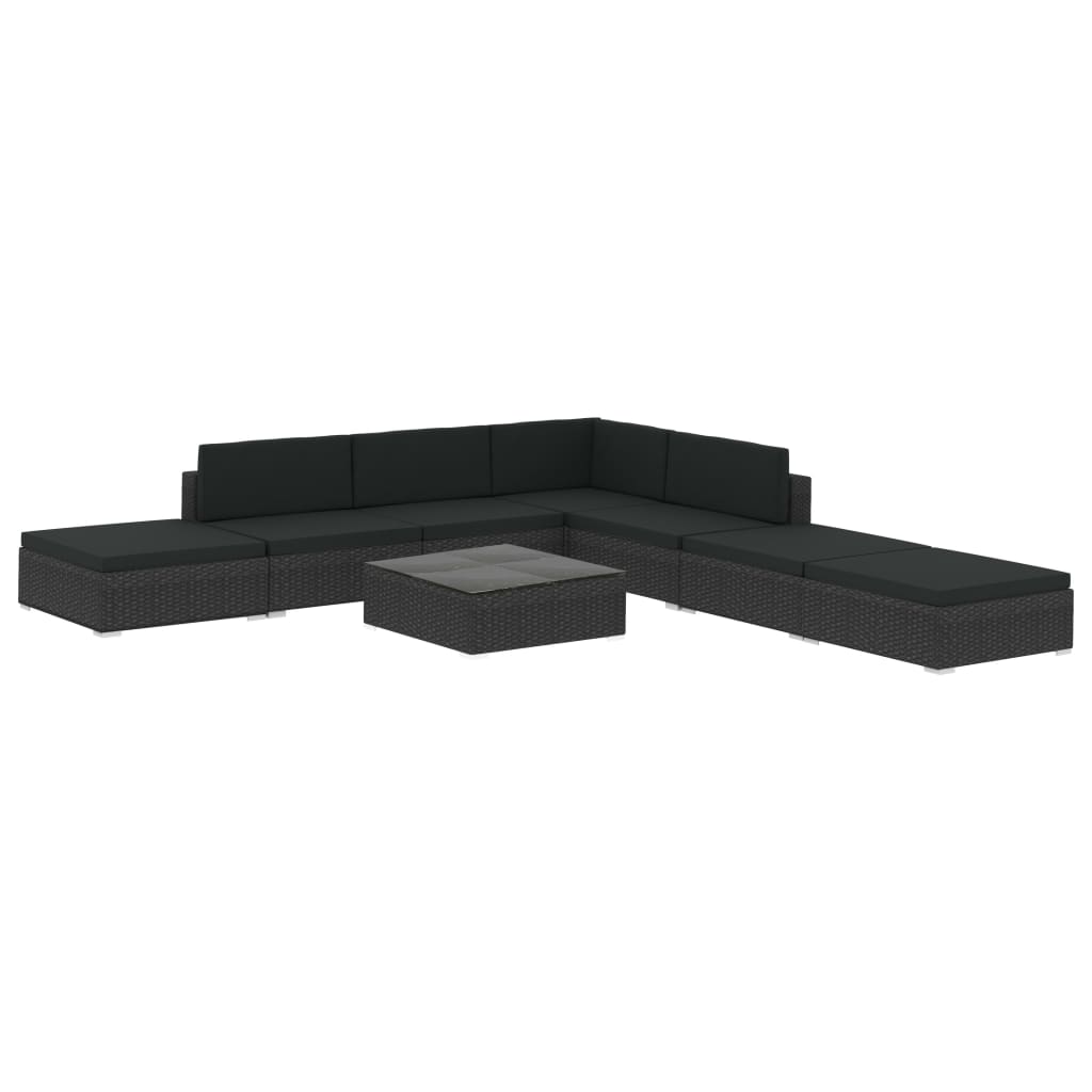 vidaXL Set mobilier de grădină cu perne, 8 piese, negru, poliratan vidaXL Set mobilier de grădină cu perne, 8 piese, negru, poliratan