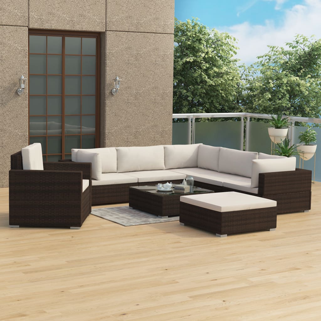 vidaXL Set mobilier de grădină cu perne, 8 piese, maro, poliratan vidaXL Set mobilier de grădină cu perne, 8 piese, maro, poliratan
