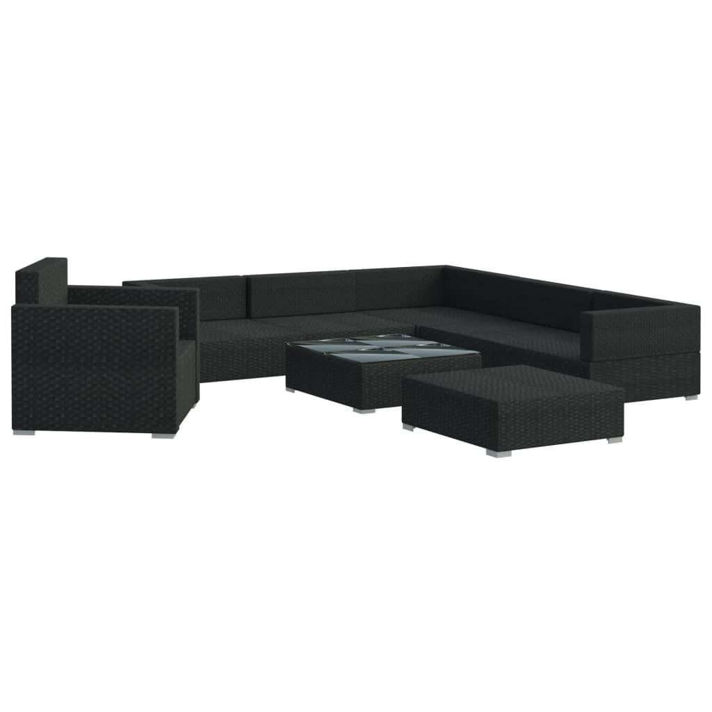 vidaXL Set mobilier de grădină cu perne, 8 piese, negru, poliratan vidaXL Set mobilier de grădină cu perne, 8 piese, negru, poliratan