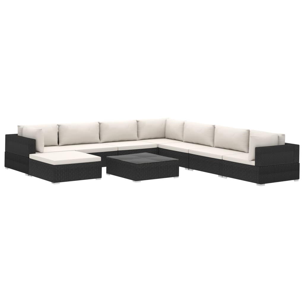 vidaXL Set mobilier de grădină cu perne, 9 piese, negru, poliratan
