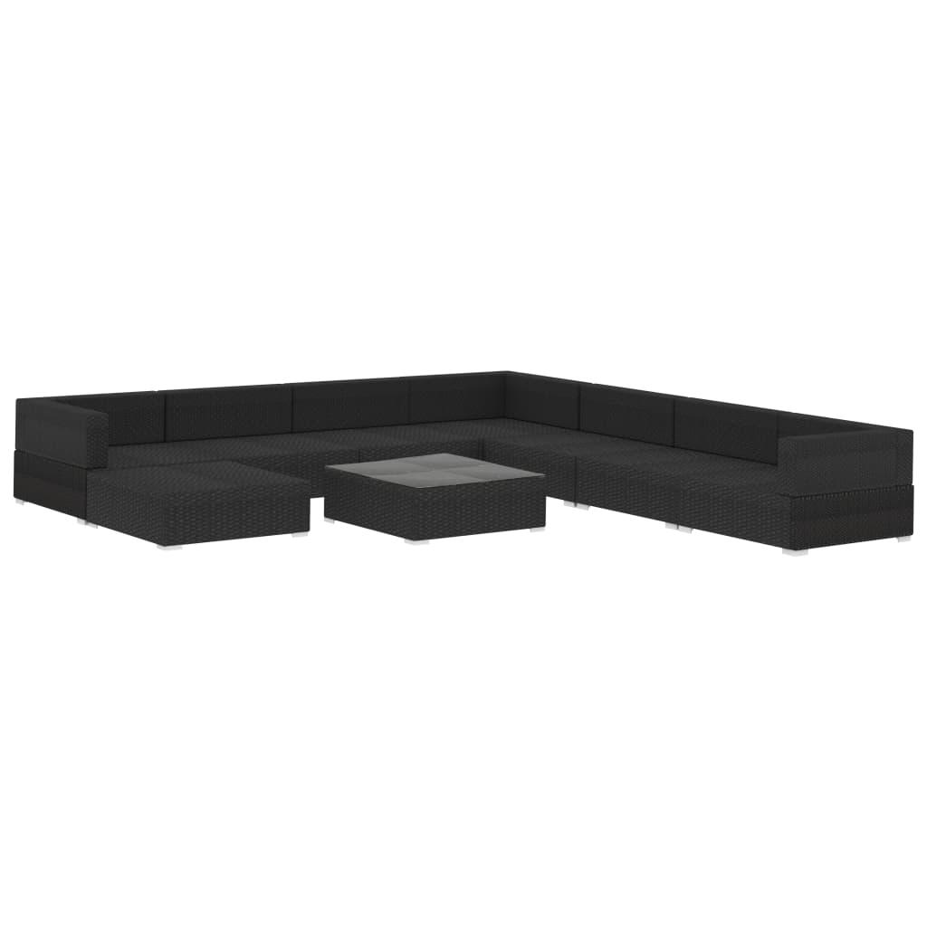 vidaXL Set mobilier de grădină cu perne, 9 piese, negru, poliratan