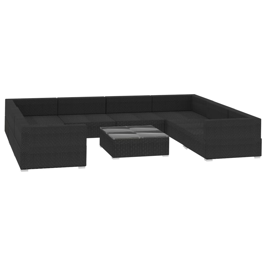 vidaXL Set mobilier de grădină cu perne, 9 piese, negru, poliratan vidaXL Set mobilier de grădină cu perne, 9 piese, negru, poliratan