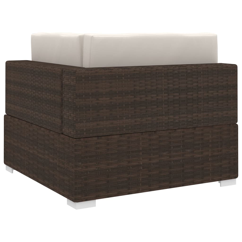 vidaXL Scaun modular de colț, 1 buc., maro, poliratan, cu perne vidaXL Scaun modular de colț, 1 buc., maro, poliratan, cu perne