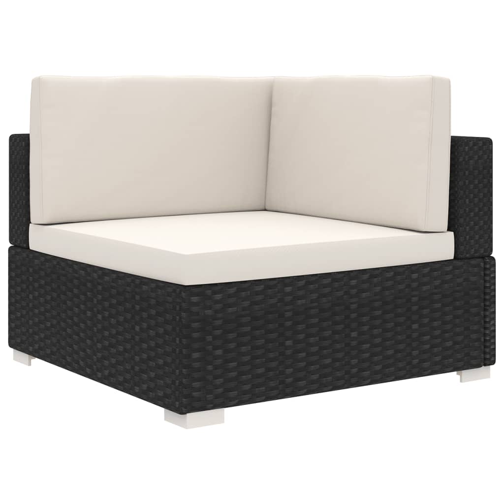 vidaXL Scaun modular de colț, 1 buc., negru, poliratan, cu perne vidaXL Scaun modular de colț, 1 buc., negru, poliratan, cu perne