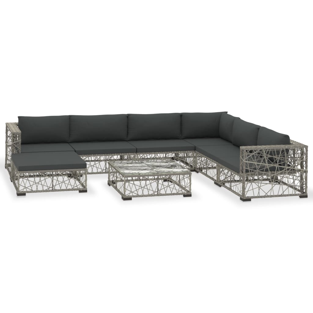 vidaXL Set mobilier de grădină cu perne, 8 piese, gri, poliratan vidaXL Set mobilier de grădină cu perne, 8 piese, gri, poliratan