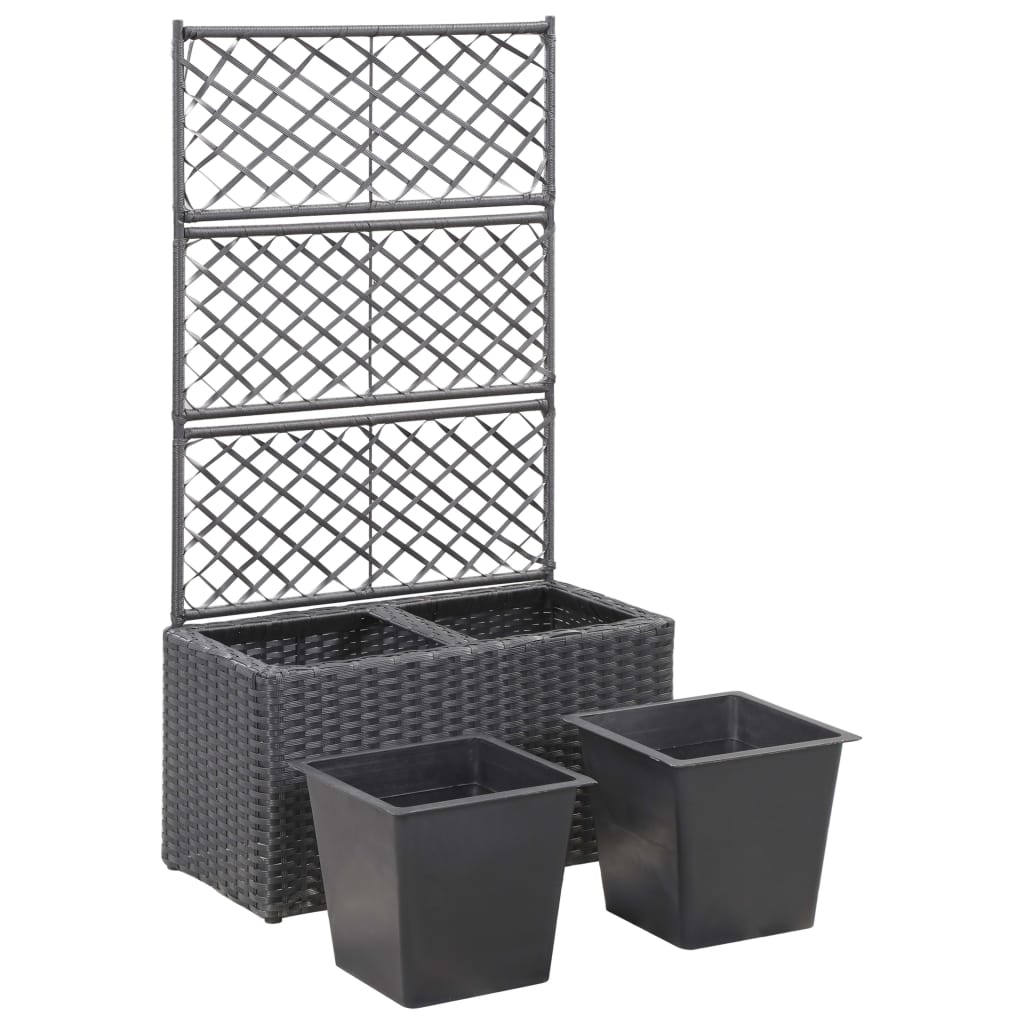 vidaXL Strat înălțat spalier 2 ghivece negru 58x30x107 cm poliratan vidaXL Strat înălțat spalier 2 ghivece negru 58x30x107 cm poliratan