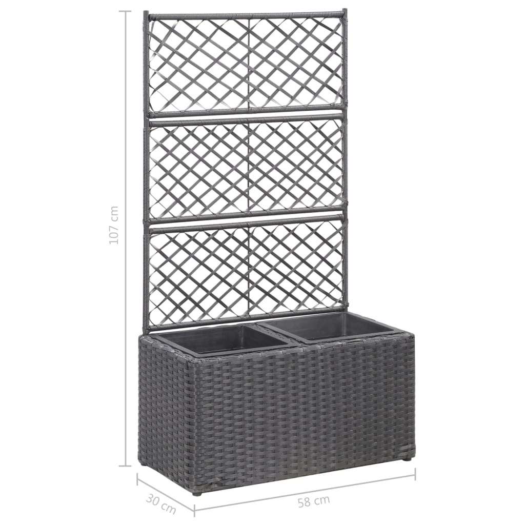 vidaXL Strat înălțat spalier 2 ghivece negru 58x30x107 cm poliratan vidaXL Strat înălțat spalier 2 ghivece negru 58x30x107 cm poliratan
