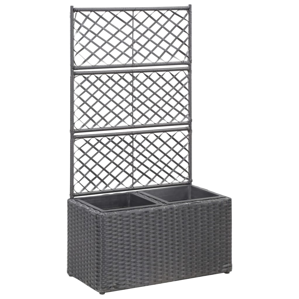 vidaXL Strat înălțat spalier 2 ghivece negru 58x30x107 cm poliratan vidaXL Strat înălțat spalier 2 ghivece negru 58x30x107 cm poliratan