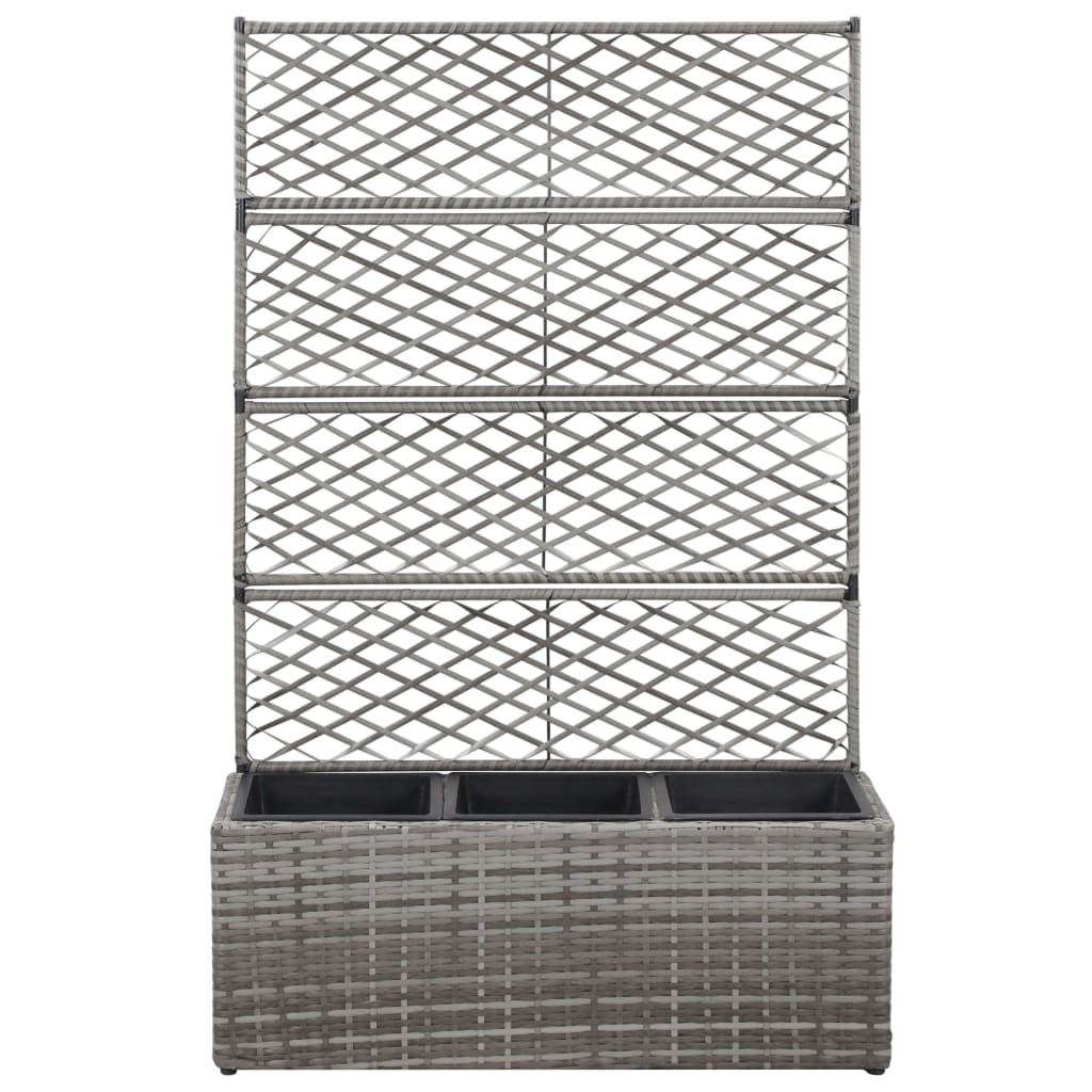 vidaXL Strat înălțat spalier cu 3 ghivece gri 83x30x130 cm poliratan vidaXL Strat înălțat spalier cu 3 ghivece gri 83x30x130 cm poliratan