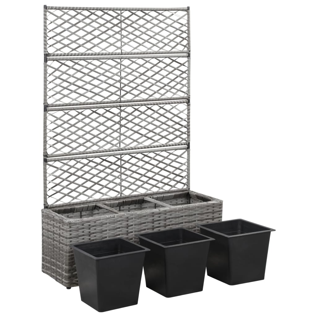 vidaXL Strat înălțat spalier cu 3 ghivece gri 83x30x130 cm poliratan vidaXL Strat înălțat spalier cu 3 ghivece gri 83x30x130 cm poliratan