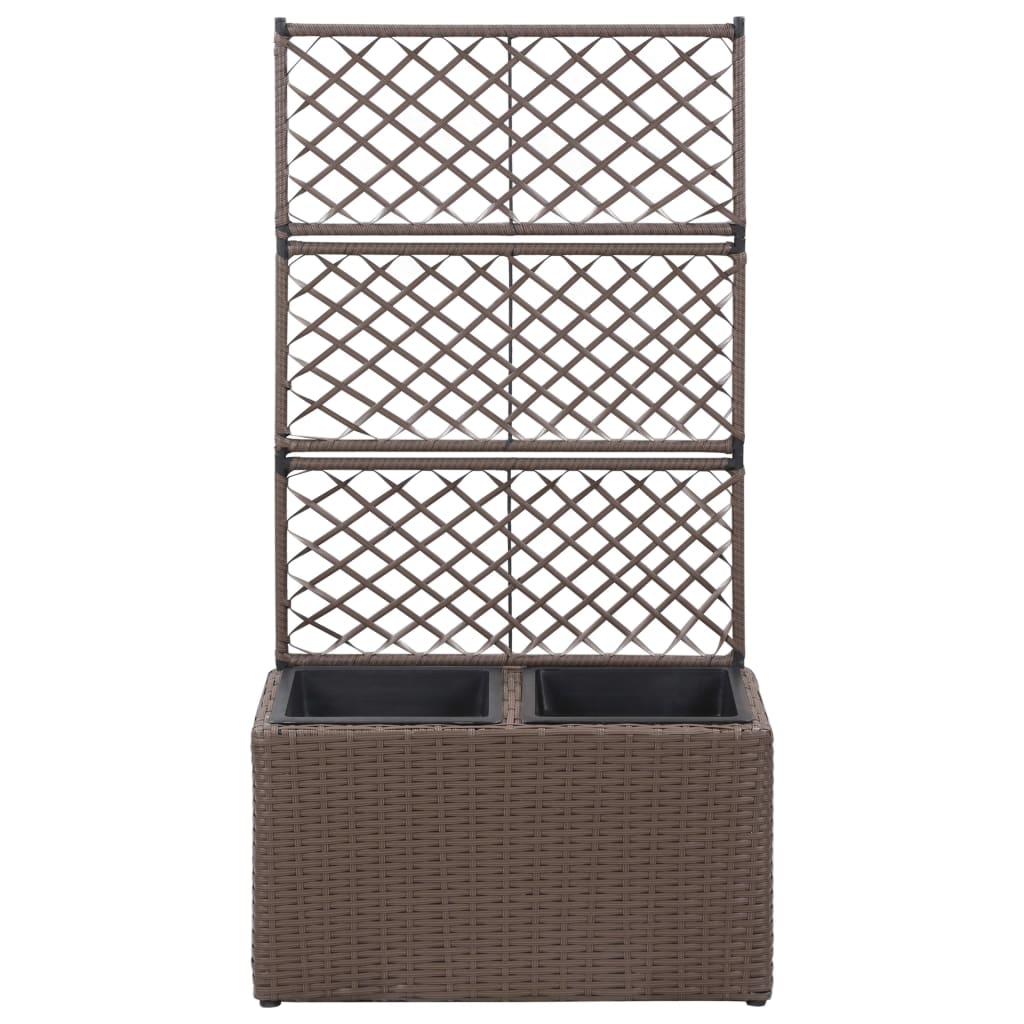 vidaXL Strat înălțat spalier cu 2 ghivece maro 58x30x107 cm poliratan vidaXL Strat înălțat spalier cu 2 ghivece maro 58x30x107 cm poliratan