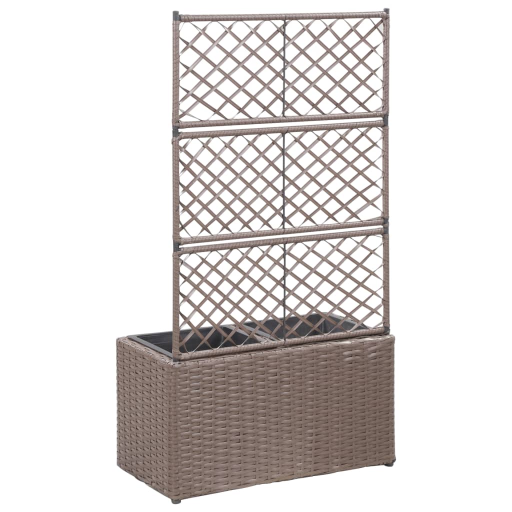 vidaXL Strat înălțat spalier cu 2 ghivece maro 58x30x107 cm poliratan vidaXL Strat înălțat spalier cu 2 ghivece maro 58x30x107 cm poliratan