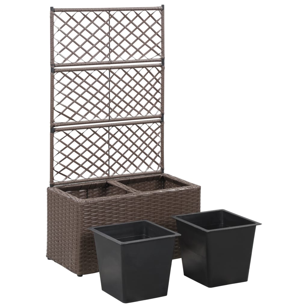 vidaXL Strat înălțat spalier cu 2 ghivece maro 58x30x107 cm poliratan vidaXL Strat înălțat spalier cu 2 ghivece maro 58x30x107 cm poliratan